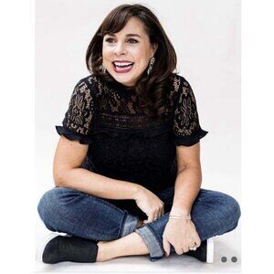 Gibson Sz S Black Lace Crochet Detail Mock Neck Ruffle Blouse Women Nordstrom